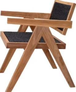 Casa Padrino Luxus Teakholz Esszimmer Stuhl mit Armlehnen Naturfarben / Schwarz 56 x 65,5 x H. 78 cm - Garten Stuhl - Terrassen Stuhl - Garten Möbel - Esszimmer Möbel - Luxus Teakholz Möbel