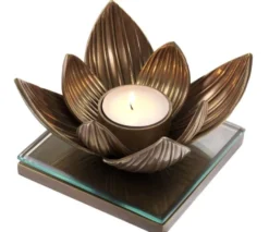 Casa Padrino Luxus Teelichthalter Lotusblume Vintage Messingfarben 16 x 16 x H. 10,5 cm - Deko Accessoires