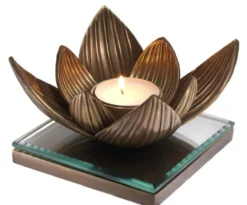 Casa Padrino Luxus Teelichthalter Lotusblume Vintage Messingfarben 16 x 16 x H. 10,5 cm - Deko Accessoires