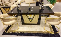 Casa Padrino Luxus Teppich Creme / Gold / Schwarz 170 x 240 cm - Rechteckiger Fell Teppich
