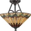 Casa Padrino Luxus Tiffany Deckenleuchte Mehrfarbig Ø 40,6 x H. 38,1 cm - Runde Tiffany Lampe mit handgefertigtem Glas Lampenschirm