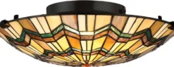 Casa Padrino Luxus Tiffany Deckenleuchte Mehrfarbig Ø 42,1 x H. 13,5 cm - Runde Tiffany Lampe mit handgefertigtem Glas Lampenschirm