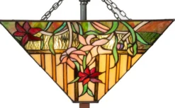 Casa Padrino Luxus Tiffany Deckenleuchte Mehrfarbig 40 x 40 x H. 34 cm - Tiffany Lampe mit handgefertigtem Glas Lampenschirm