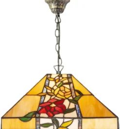 Casa Padrino Luxus Tiffany Hängeleuchte Mehrfarbig 40 x 40 x H. 85 cm - Tiffany Pendelleuchte mit Blumendesign und handgefertigtem Glas Lampenschirm