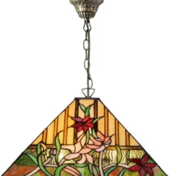 Casa Padrino Luxus Tiffany Hängeleuchte Mehrfarbig 40 x 40 x H. 95 cm - Tiffany Pendelleuchte mit handgefertigtem Glas Lampenschirm