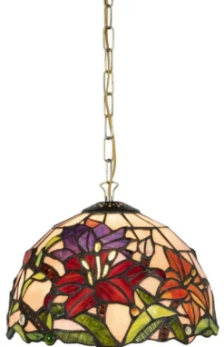 Casa Padrino Luxus Tiffany Hängeleuchte Mehrfarbig Ø 23 x H. 75 cm - Art Deco Tiffany Hängelampe - Wohnzimmer Hängeleuchte - Deko Hängeleuchte - Luxus Tiffany Leuchten - Art Deco Leuchten