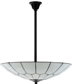 Casa Padrino Luxus Tiffany Hängeleuchte Weiß / Schwarz Ø 60 cm - Luxus Wohnzimmerlampe