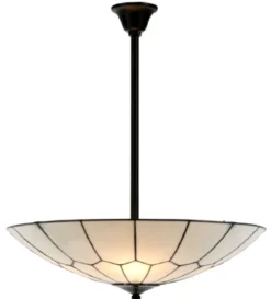 Casa Padrino Luxus Tiffany Hängeleuchte Weiß / Schwarz Ø 60 cm - Luxus Wohnzimmerlampe