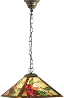 Casa Padrino Luxus Tiffany Hängeleuchte Mehrfarbig 43 x 43 x H. 75 cm - Art Deco Tiffany Hängelampe - Wohnzimmer Hängeleuchte - Deko Hängeleuchte - Art Deco Leuchten - Luxus Tiffany Leuchten
