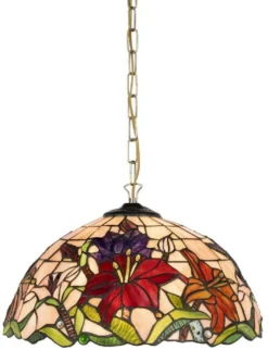 Casa Padrino Luxus Tiffany Hängeleuchte Mehrfarbig Ø 40 x H. 75 cm - Art Deco Tiffany Hängelampe - Wohnzimmer Hängeleuchte - Deko Hängeleuchte - Art Deco Leuchten - Luxus Tiffany Leuchten