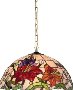 Casa Padrino Luxus Tiffany Hängeleuchte Mehrfarbig Ø 50 x H. 85 cm - Art Deco Tiffany Hängelampe - Wohnzimmer Hängeleuchte - Deko Hängeleuchte - Luxus Tiffany Leuchten - Art Deco Leuchten