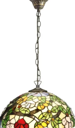 Casa Padrino Luxus Tiffany Hängeleuchte Mehrfarbig Ø 40 x H. 97 cm - Art Deco Tiffany Hängelampe - Wohnzimmer Hängeleuchte - Deko Hängeleuchte - Luxus Tiffany Leuchten - Art Deco Leuchten