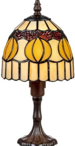Casa Padrino Luxus Tiffany Hockerleuchte Mehrfarbig Ø 15 x H. 29 cm - Runde Tiffany Schreibtischleuchte - Tiffany Tischleuchte - Luxus Interior - Luxus Leuchten - Tiffany Leuchten