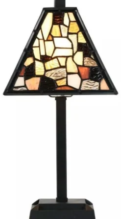 Casa Padrino Luxus Tiffany Hockerleuchte Schwarz / Mehrfarbig 28 x 28 x H. 36 cm - Tiffany Tischleuchte - Tiffany Leuchten - Luxus Interior - Luxus Leuchten - Tiffany Leuchten