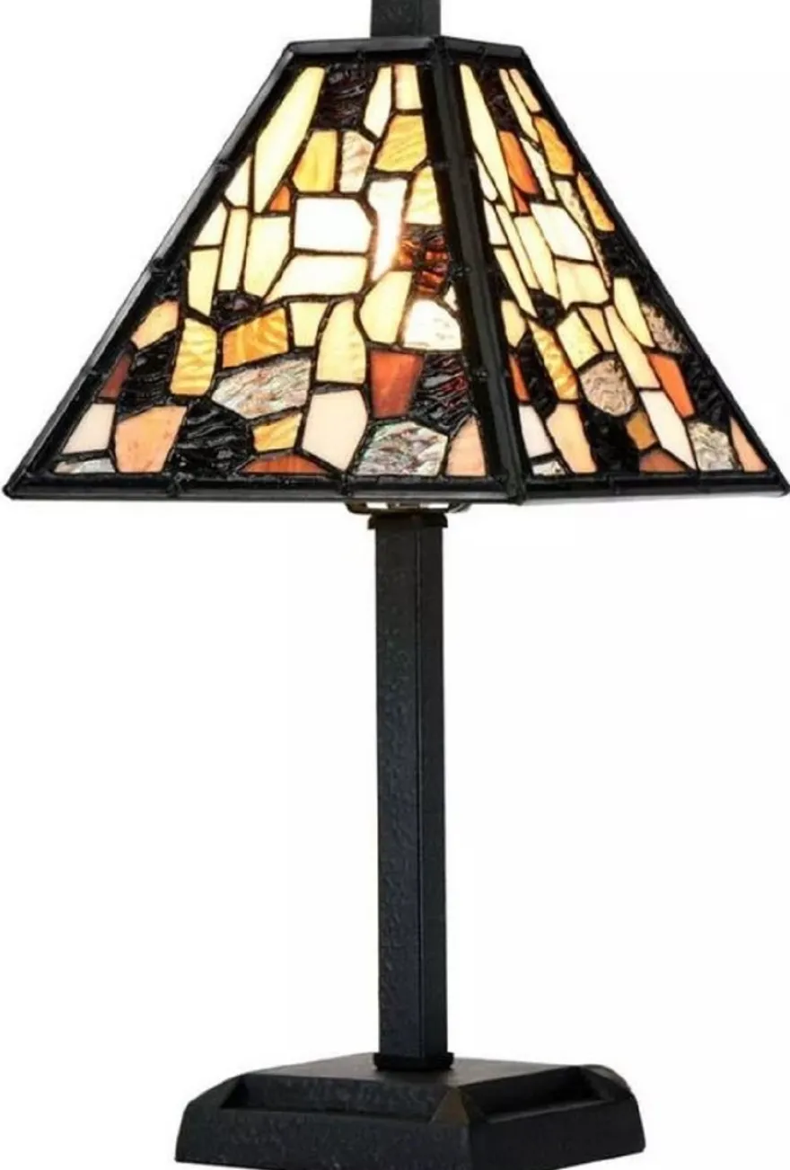Casa Padrino Luxus Tiffany Hockerleuchte Schwarz / Mehrfarbig 28 x 28 x H. 36 cm - Tiffany Tischleuchte - Tiffany Leuchten - Luxus Interior - Luxus Leuchten - Tiffany Leuchten