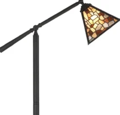 Casa Padrino Luxus Tiffany Stehleuchte Schwarz / Mehrfarbig 65 x H. 165 cm - Schwenbare Tiffany Stehlampe - Tiffany Leuchten - Tiffany Stehleuchten - Wohnzimmer Stehleuchten - Büro Stehleuchten