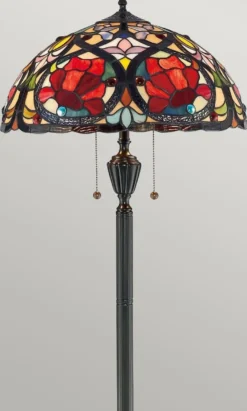 Casa Padrino Luxus Tiffany Stehleuchte Mehrfarbig / Vintage Bronze Ø 46 x H. 157,5 cm - Tiffany Stehlampe - Tiffany Leuchten - Tiffany Stehleuchten - Wohnzimmer Stehleuchten - Büro Stehleuchten