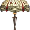 Casa Padrino Luxus Tiffany Tischleuchte Mehrfarbig / Braun Ø 40 x H. 60 cm - Runde Tiffany Schreibtischleuchte - Wohnzimmer Deko Leuchte - Scheibtisch Deko Leuchte - Luxus Tiffany Leuchten