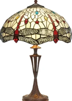 Casa Padrino Luxus Tiffany Tischleuchte Mehrfarbig / Braun Ø 40 x H. 60 cm - Runde Tiffany Schreibtischleuchte - Wohnzimmer Deko Leuchte - Scheibtisch Deko Leuchte - Luxus Tiffany Leuchten