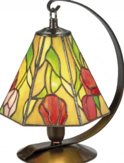 Casa Padrino Luxus Tiffany Tischleuchte / Hockerleuchte Rosen Mehrfarbig Ø 15 x H. 23 cm - Handgefertigte Leuchte aus 94 Teilen