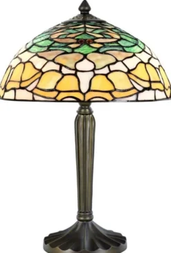 Casa Padrino Luxus Tiffany Tischleuchte Mehrfarbig / Bronze Ø 30 x H. 46 cm - Schreibtischleuchte - Hockerleuchte - Wohnzimmer Deko Leuchte - Scheibtisch Deko Leuchte - Tiffany Leuchten