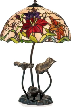 Casa Padrino Luxus Tiffany Tischleuchte Mehrfarbig Ø 40 x H. 61 cm - Runde Tiffany Schreibtischleuchte - Luxus Interior - Luxus Leuchten - Tiffany Leuchten