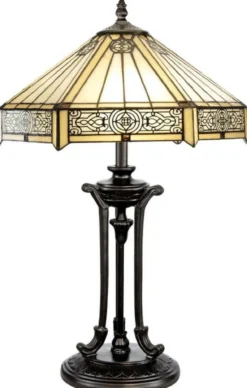 Casa Padrino Luxus Tiffany Tischleuchte Mehrfarbig Ø 40 x H. 59 cm - Tiffany Schreibtischleuchte - Wohnzimmer Deko Leuchte - Scheibtisch Deko Leuchte - Luxus Tiffany Leuchten