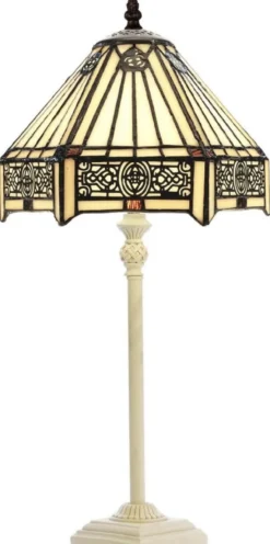 Casa Padrino Luxus Tiffany Tischleuchte Mehrfarbig / Weiß Ø 20 x H. 51 cm - Tiffany Schreibtischleuchte - Wohnzimmer Deko Leuchte - Scheibtisch Deko Leuchte - Luxus Tiffany Leuchten