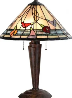 Casa Padrino Luxus Tiffany Tischleuchte Mehrfarbig / Antik Bronze Ø 40 x H. 62 cm - Tiffany Schreibtischleuchte - Wohnzimmer Deko Leuchte - Scheibtisch Deko Leuchte - Luxus Tiffany Leuchten