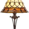 Casa Padrino Luxus Tiffany Tischleuchte Mehrfarbig Ø 25 x H. 47 cm - Runde Tiffany Schreibtischleuchte - Tiffany Hockerleuchte - Tiffany Leuchten - Luxus Interior - Luxus Leuchten