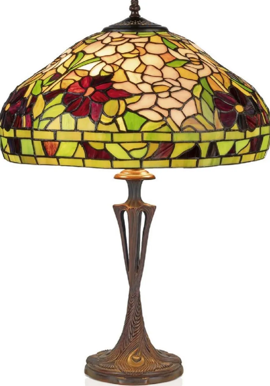 Casa Padrino Luxus Tiffany Tischleuchte Mehrfarbig Ø 40 x H. 60 cm - Tiffany Schreibtischleuchte - Runde Wohnzimmer Deko Leuchte - Scheibtisch Deko Leuchte - Luxus Tiffany Leuchten