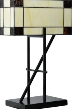 Casa Padrino Luxus Tiffany Tischleuchte Beige / Schwarz 35 x 21 x H. 54 cm - Hotel & Restaurant Tischlampe
