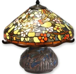 Casa Padrino Luxus Tiffany Tischleuchte Mehrfarbig / Braun Ø 42,3 x H. 40 cm - Runde Tiffany Schreibtischleuchte - Luxus Interior - Luxus Leuchten - Tiffany Leuchten