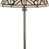 Casa Padrino Luxus Tiffany Tischleuchte Weiß / Schwarz / Silber Ø 18 x H. 49 cm - Elegante Schreibtischleuchte - Deko Accessoires