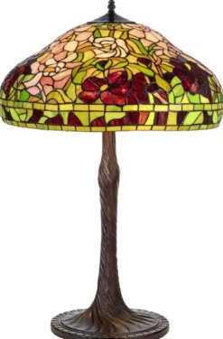 Casa Padrino Luxus Tiffany Tischleuchte Mehrfarbig Ø 50 x H. 76 cm - Runde Tiffany Schreibtischleuchte - Wohnzimmer Deko Leuchte - Scheibtisch Deko Leuchte - Luxus Tiffany Leuchten