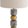 Casa Padrino Luxus Tischleuchte Antik Messing / Grau / Creme Ø 50 x H. 92,5 cm - Schreibtischleuchte mit rundem Lampenschirm - Luxus Tischleuchten - Luxus Schreibtischleuchten - Luxus Leuchten