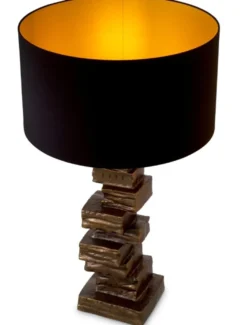 Casa Padrino Luxus Tischleuchte Schwarz / Vintage Messing H. 92 cm, B. 19 cm