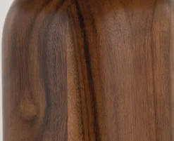 Casa Padrino Luxus Tischleuchte Braun / Antik Messing / Weiß Ø 40,6 x H. 66 cm - Elegante Massivholz Tischlampe mit rundem Leinen Lampenschirm