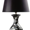 Casa Padrino Luxus Tischleuchte Spatzen & Blumen aus Porzellan Schwarz Ø 30 x H. 51 cm