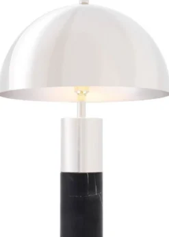 Casa Padrino Luxus Tischleuchte Silber / Schwarz Ø 50 x H. 70 cm - Tischlampe mit rundem Metall Lampenschirm