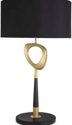 Casa Padrino Luxus Tischleuchte Antik Messingfarben / Schwarz Ø 60 x H. 101,5 cm - Moderne Schreibtschleuchte mit rundem Lampenschirm - Luxus Kollektion