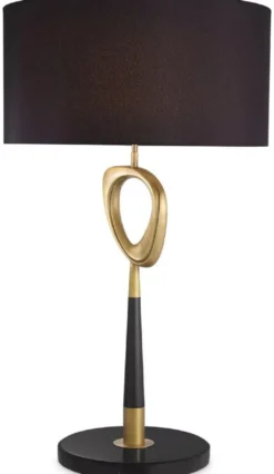 Casa Padrino Luxus Tischleuchte Antik Messingfarben / Schwarz Ø 60 x H. 101,5 cm - Moderne Schreibtschleuchte mit rundem Lampenschirm - Luxus Kollektion