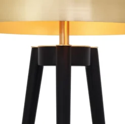 Casa Padrino Luxus Tischleuchte Gold / Schwarz Ø 38,5 x H. 69 cm - Moderne Dreibein Tischlampe mit rundem Metall Lampenschirm