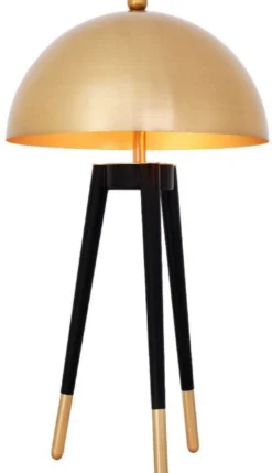 Casa Padrino Luxus Tischleuchte Gold / Schwarz Ø 38,5 x H. 69 cm - Moderne Dreibein Tischlampe mit rundem Metall Lampenschirm