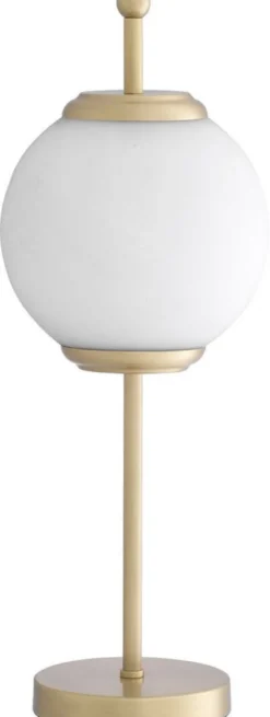Casa Padrino Luxus Tischleuchte Antik Messingfarben / Weiß Ø 19 x H. 52 cm - Schreibtischleuchte mit rundem Glas Lampenschirm - Luxus Leuchten