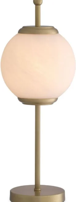 Casa Padrino Luxus Tischleuchte Antik Messingfarben / Weiß Ø 19 x H. 52 cm - Schreibtischleuchte mit rundem Glas Lampenschirm - Luxus Leuchten