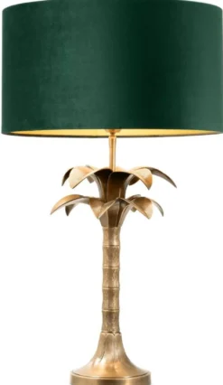 Casa Padrino Luxus Tischleuchte Palme Vintage Messing / Grün Ø 45 x H. 76 cm - Schreibtischleuchte im Palmen Design - Luxus Tischleuchten - Luxus Möbel - Luxus Qualität
