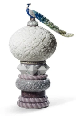 Casa Padrino Luxus Tischleuchte Pfau Weiß / Mehrfarbig Ø 25 x H. 41 cm - Handgefertigte & handbemalte Porzellan Tischlampe
