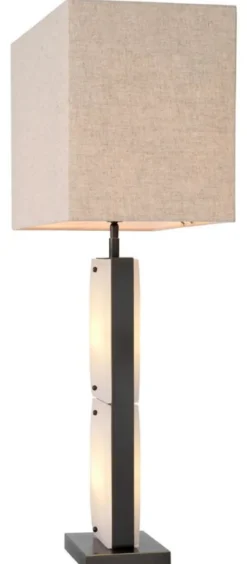 Casa Padrino Luxus Tischleuchte Alabaster / Bronze / Beige 50 x 29 x H. 95 cm - Schreibtischleuchte mit rechteckigem Lampenschirm - Luxus Tischleuchten - Luxus Schreibtischleuchten