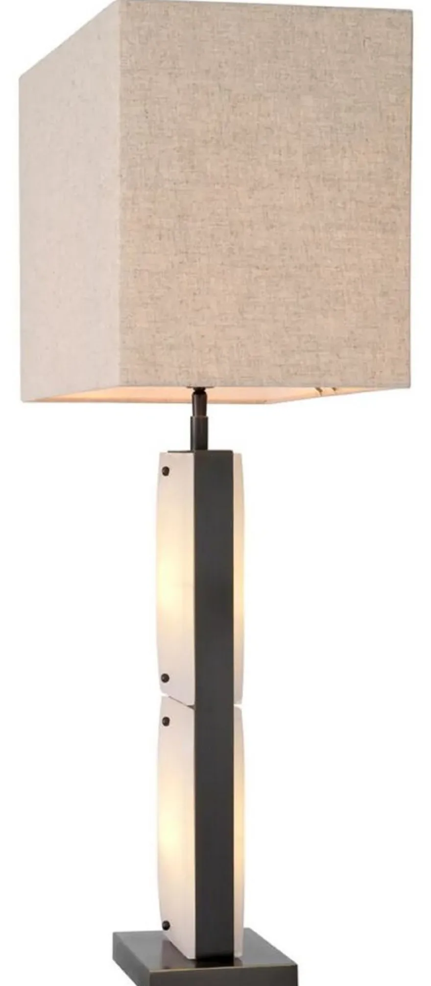 Casa Padrino Luxus Tischleuchte Alabaster / Bronze / Beige 50 x 29 x H. 95 cm - Schreibtischleuchte mit rechteckigem Lampenschirm - Luxus Tischleuchten - Luxus Schreibtischleuchten